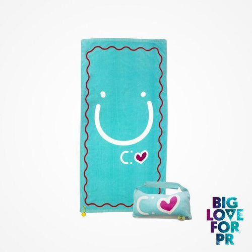 Biglove Cotton Beach Towel and Bag - Happiness / Blue