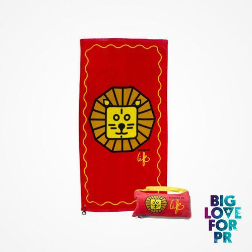 Biglove Cotton Beach Towel and Bag - Lion / Red