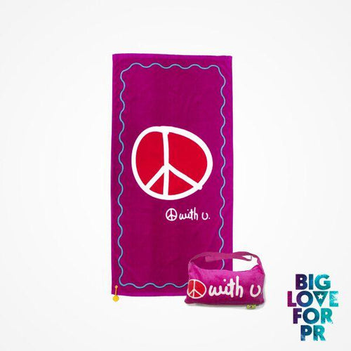 Biglove Cotton Beach Towel and Bag - Peace / Purple