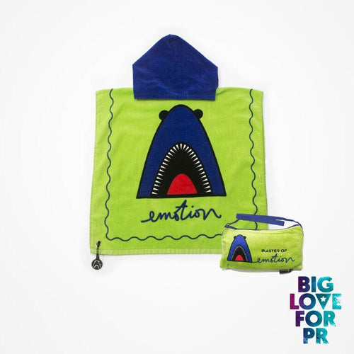 Biglove Beach Towel with Hoodie & Bag - Shark / Green