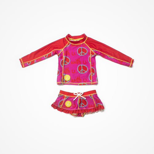 Biglove Swim Rashguard Shirt with Skirt - Peace / Pink